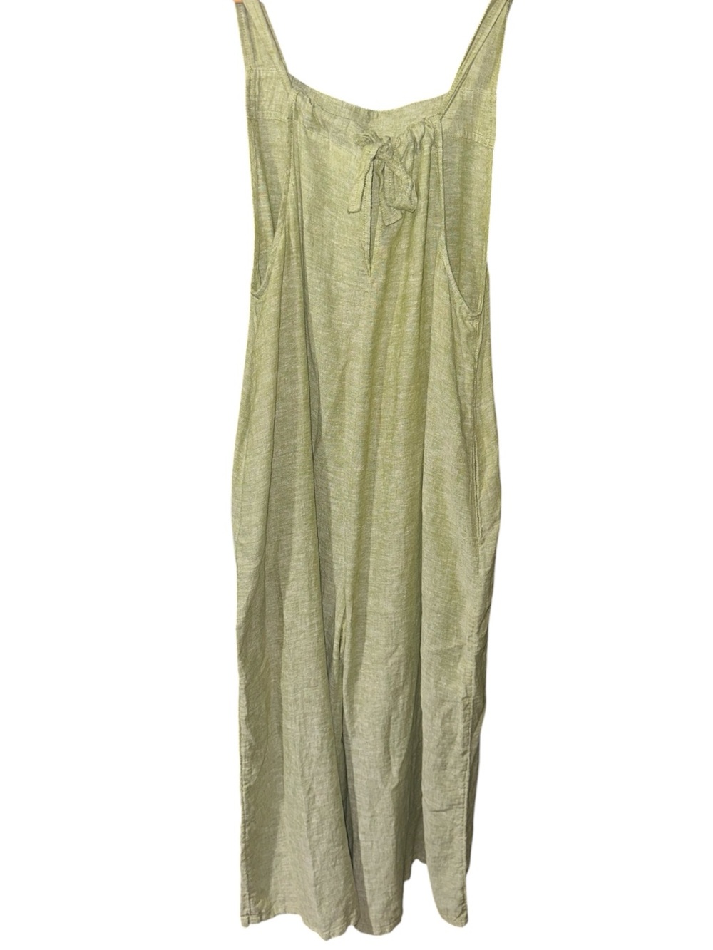 Haute Hippie Linen-Blend Wide-Leg Apron Style Jumpsuit Romper Light Green Sz M - Picture 5 of 11